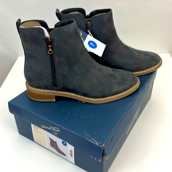 Gray faux suede booties with dual zippers and wood heel look. Universal Thread 7 - Picture 6 of 12